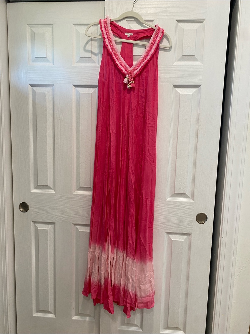 Poupette St. Barth Pink Ombre Tassel-Trim Maxi Chemise